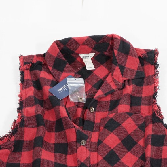 FOREVER 21 Sleeveless Plaid Shirt Dress Red Black Buffalo Check L - Picture 3 of 3